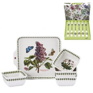 With Molly Portmeirion Botanic Garden 11-Piece Accent Bowls and forks Set