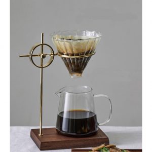 Gentle Prince arbel Walnet Gold Stand Hand Drip Coffee Maker Set with 400ml glass coffee servicer & grass dipper
