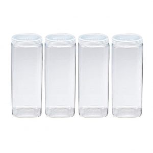 Silicook Clear Plastic Jar, Set of 4 -40oz, Square Shaped, Transparent, Food Storage Container, Kitchen & Household Organization for Dry goods, Spices, Vegetables, Ingredients and More