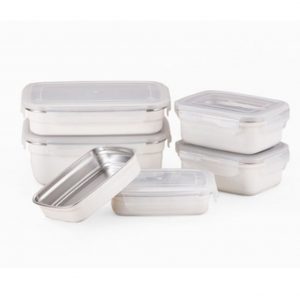 Gentle Prince  Stainless Steel 304 Storage Sealed Container with lid and handle Set of 6, cream color-2p x 400ml(14.8×10.8×3.5)cm,2px 630ml(14.8×10.8×5.5)cm, 1px1L(20.9×14.5×4)cm, 1p x 1.75L(20.9×14.5×7)cm