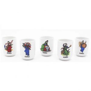 Withmolly Korean Soju Shot Glass Set – 5 Piece Ceramic Pottery Cup for Whiskey Sake Vodka Alcohol Liquor w/Korea Traditional Illustration Paintings Gift Party Decoration Display Drinking Glasses
