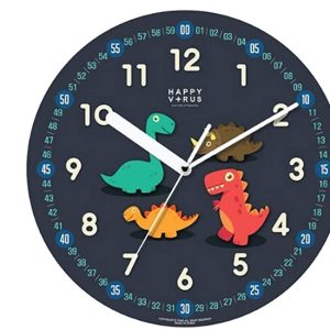 Happy Virus Teaching Clock with Silent Movement | Educational Clock That Makes Kids Learning Time Faster and Fun. Quiet Child Wall Clock Perfect for Parents and Teachers, Kids Bedroom or Classroom