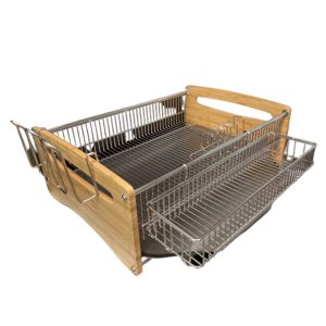 Baum Stainless Steel  side bamboo Dish Dry Rack Drying Drainer Kitchen Holder Organizer 17.9 x 12.5 x 6.4 in