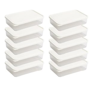 Fridge Drawer Organizer Refrigerator Quick Frozen Storage Box Food Storage Container with Lid System refrigerator container 730ml 4.72 in x7.3 in   x 1.8 in  White lid 10pcs set