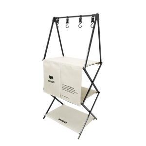 With Molly 3-Shelf Folding Camping Shelf aluminum with Storage bag ivory 18.5×12.2×39.3inch 7.3lbs