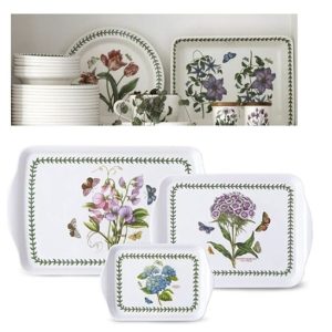 Used Portmeirion Botanic Garden Food Tray, Pattern Random, Set of 3pcs (39.3cm × 24.3cm/15.5″ X 9.6+30cm × 21cm/11.8″ X 8.3″+21cm × 14cm/8.3″ X 5.5″ )