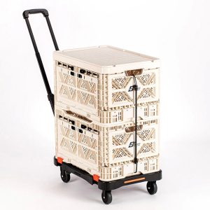 Multipurpose use of space 48 liter open folding box hand cart 2-stage SET folding shopping wagon white Maximum Load 440lbs