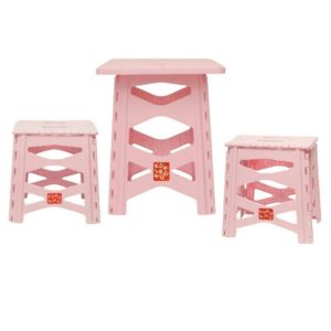 With Molly cucuriku  Portable multipurpose table and chair set for camping, outdoor, indoor, kid’s room, 1 table, 2 chairs Pink