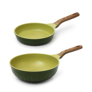 With Molly  Four Seasons  Induction Pan Set of 2PCS Pan(20cm/8in), Wok(26cm/10in) Olive Green