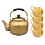 With Molly 2Liter(67.6ounce)Nickel-Silver Plated Aluminum Yellow Kettle ,4 Bowls with hand Set for Makgeolli Korean Raw Rice Wine