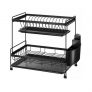 Modern Tableware Dryer 2 Tier Dish Dry Rack Drying Drainer Kitchen Holder Organizer Carbon steel Black 16.7 x 14.5 x 11.8 in