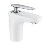 Luxury Bathroom Faucet Waterfall Single Handle Single Hole Bathroom Sink Faucet, Washbasin Faucet with Deck white and sliver